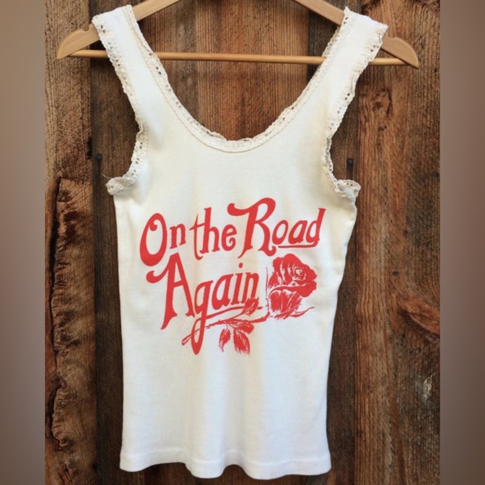Bandit Brand On The Road Again Women's Lace Tank, White/Red - S